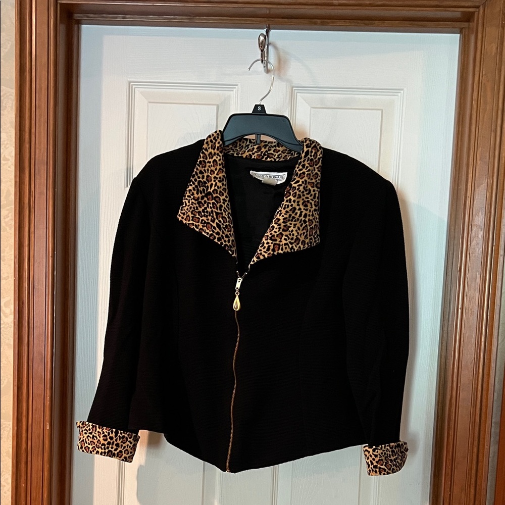 Jessica Howard Leopard Trim Black Jacket